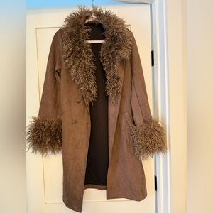NWOT Medium Shein Brown Faux Fur Trim Coat